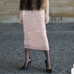 Mango Sequin Tan Pencil Skirt SEQUIN MIDI SKIRT